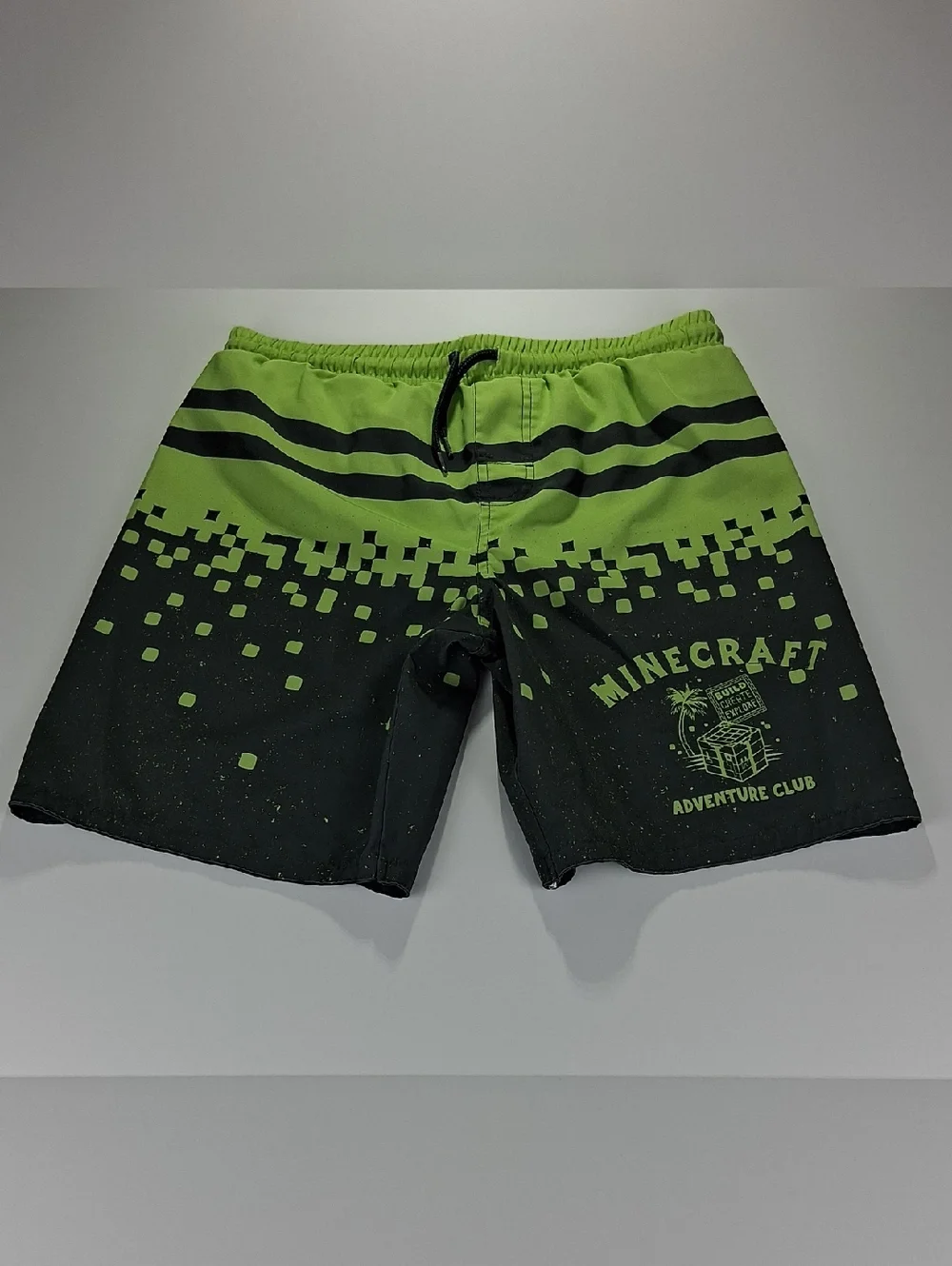 Boys Minecraft Swim Trunks Size 10/12 Green Pixel Graphic Back Pocket